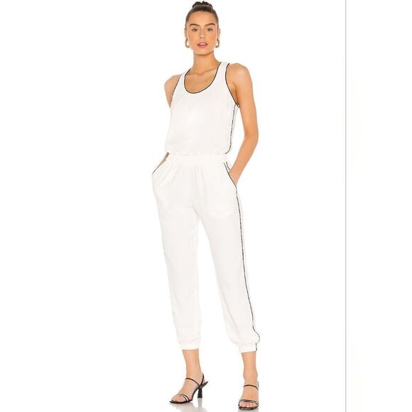 Amanda Uprichard White Tapered Twill Jumpsuit with Black Accents Piping Xs - Picture 1 of 17